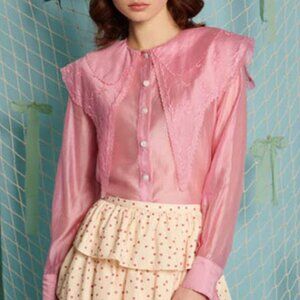 NWT Coracle Embroidered Lyocell Blouse Pink (S)